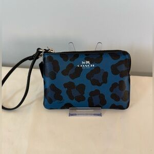 Coach Blue Ocelot Print Wristlet